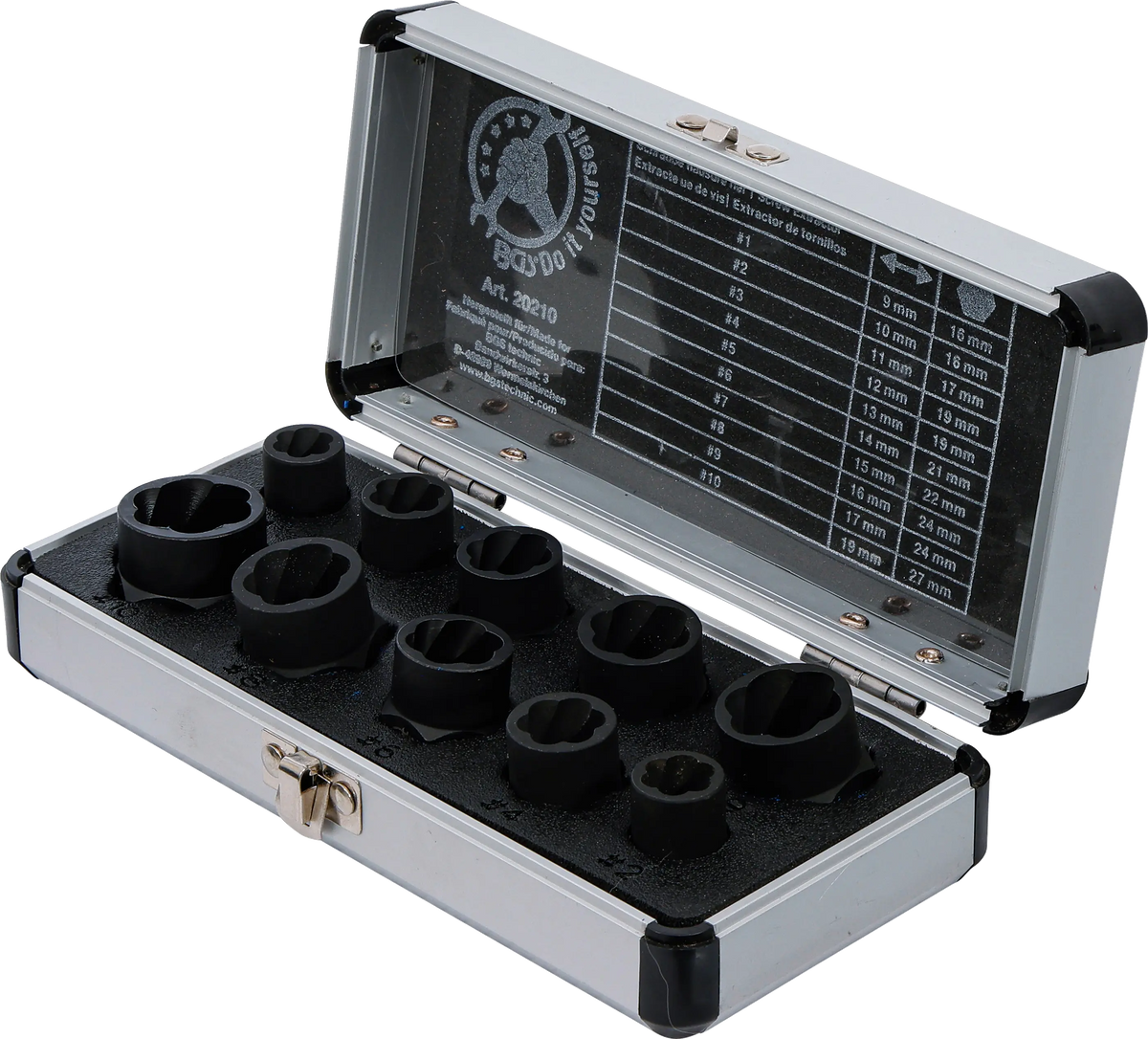 BGS Juego de Llaves de Vaso Extractoras con Perfil en Espiral 3/8" (9-19 mm) | 10 Piezas