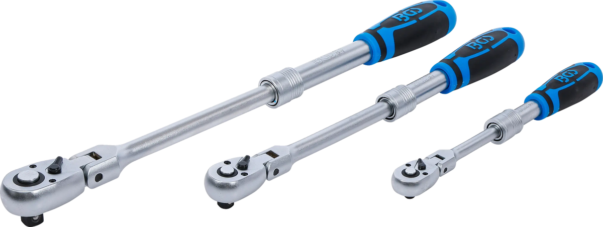 Juego de Carracas Reversibles BGS Articuladas y Extensibles (3 Piezas: 1/4", 3/8", 1/2")