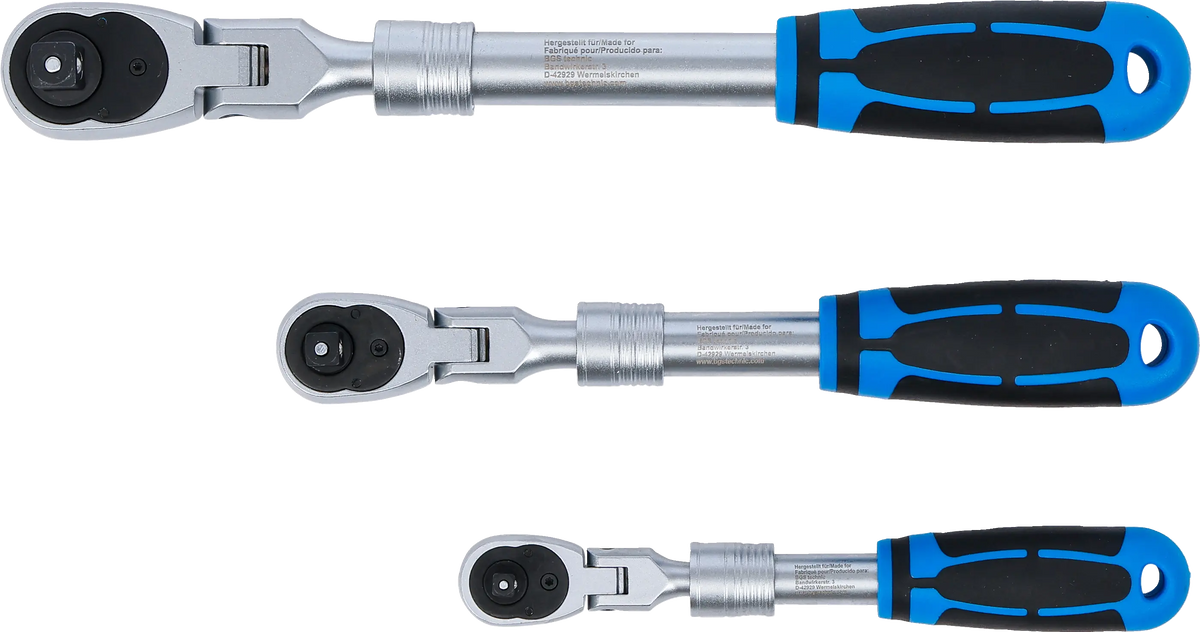Juego de Carracas Reversibles BGS Articuladas y Extensibles (3 Piezas: 1/4", 3/8", 1/2")