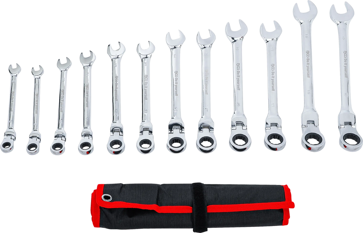 Juego de Llaves Combinadas con Carraca Articulada BGS | 8 - 19 mm (12 Piezas)
