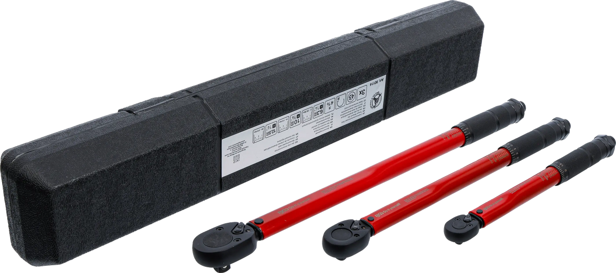 Juego Completo de Llaves Dinamométricas (3 Piezas: 1/4", 3/8", 1/2" - 2 a 210 Nm) BGS