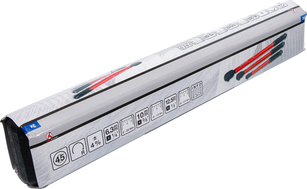 Juego Completo de Llaves Dinamométricas (3 Piezas: 1/4", 3/8", 1/2" - 2 a 210 Nm) BGS