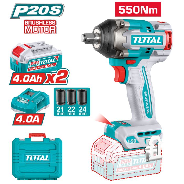 pistola de Impacto a Batería 20V 550 Nm 1/2" Brushless Total Tools