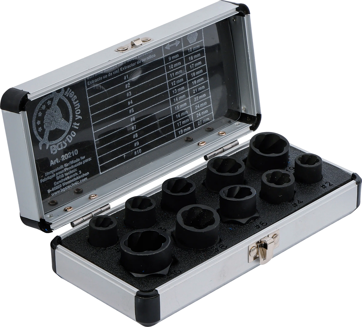 BGS Juego de Llaves de Vaso Extractoras con Perfil en Espiral 3/8" (9-19 mm) | 10 Piezas