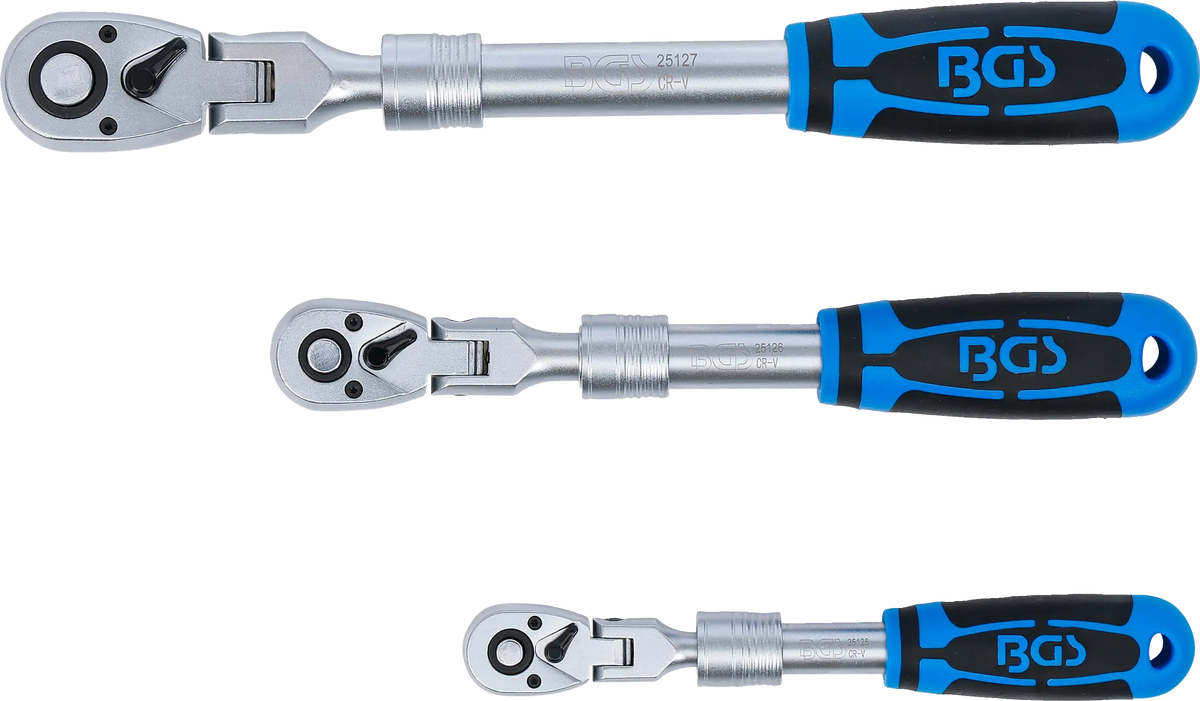 Juego de Carracas Reversibles BGS Articuladas y Extensibles (3 Piezas: 1/4", 3/8", 1/2")