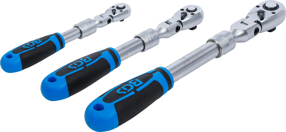 Juego de Carracas Reversibles BGS Articuladas y Extensibles (3 Piezas: 1/4", 3/8", 1/2")